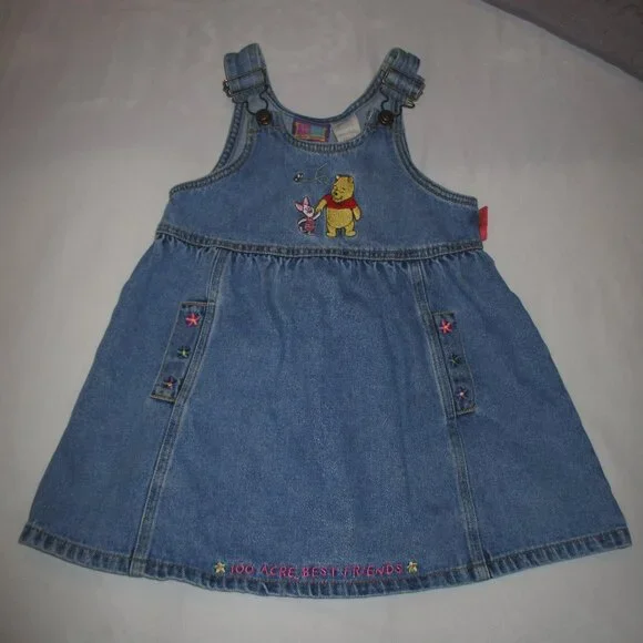 Vintage Winnie the Pooh Denim Embroidered Jumper Dress Overall Size 5-6 (4) Vintage Winnie the Pooh Denim Embroidered Jumper Dress Overall Size 5-6 (4)